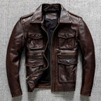 Aljur - Men's Leather Jacket with Multiple Pockets and Zip Closure 2