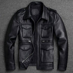 Aljur - Men's Leather Jacket with Multiple Pockets and Zip Closure 3