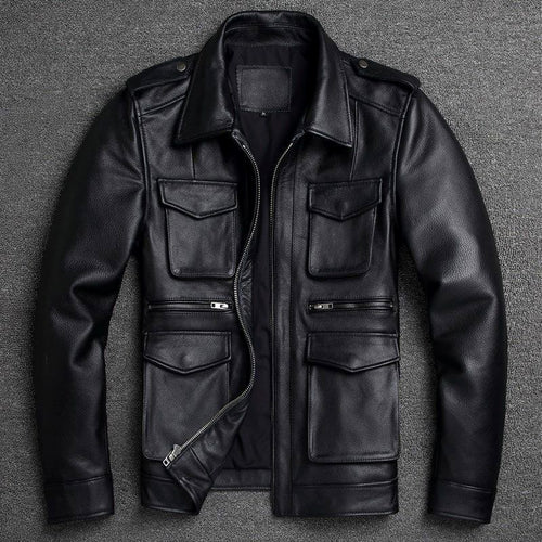 Aljur - Men's Leather Jacket with Multiple Pockets and Zip Closure 3