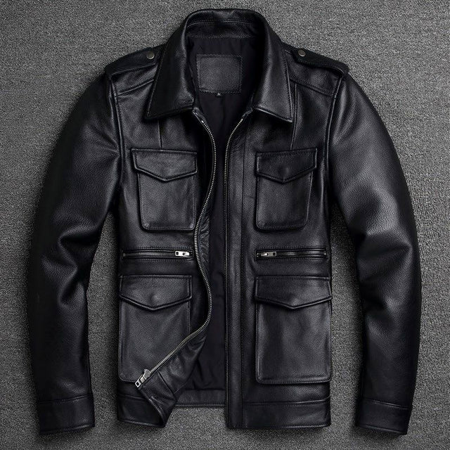 Aljur - Men's Leather Jacket with Multiple Pockets and Zip Closure 3