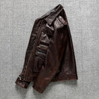 Aljur - Men's Leather Jacket with Multiple Pockets and Zip Closure 6