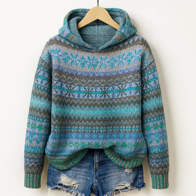 Francesca - Women's Fair Isle Patterned Hoodie Sweater