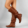 Hilda - Women's Ruched Flat Mid-Calf Boots