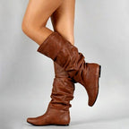 Hilda - Women's Ruched Flat Mid-Calf Boots