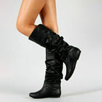 Hilda - Women's Ruched Flat Mid-Calf Boots