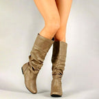 Hilda - Women's Ruched Flat Mid-Calf Boots