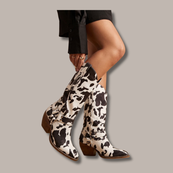 Margot - Women's Knee-High Cow Print Cowboy Boots