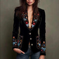 Nadine - Women's Velvet Floral-Trim Tailored Blazer