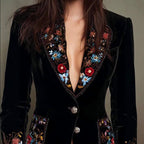 Nadine - Women's Velvet Floral-Trim Tailored Blazer