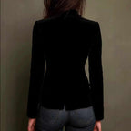 Nadine - Women's Velvet Floral-Trim Tailored Blazer