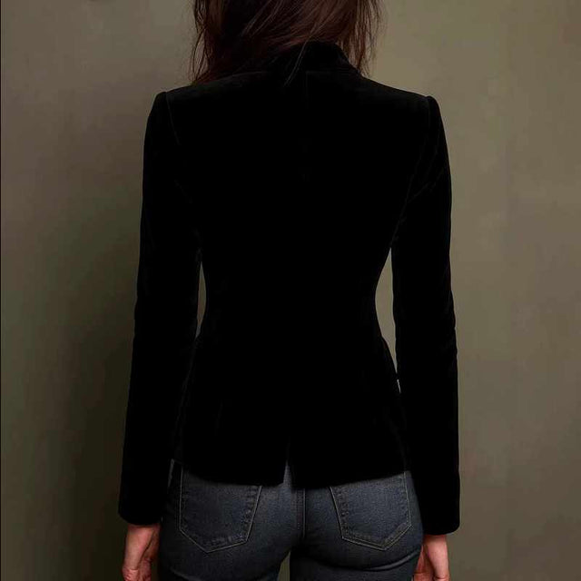 Nadine - Women's Velvet Floral-Trim Tailored Blazer