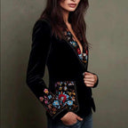 Nadine - Women's Velvet Floral-Trim Tailored Blazer