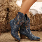 Aida - Women's Embroidered Western Block Heel Boots 1