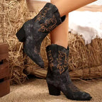 Aida - Women's Embroidered Western Block Heel Boots 2