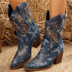 Aida - Women's Embroidered Western Block Heel Boots 3