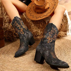 Aida - Women's Embroidered Western Block Heel Boots 4