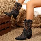 Aida - Women's Embroidered Western Block Heel Boots 5