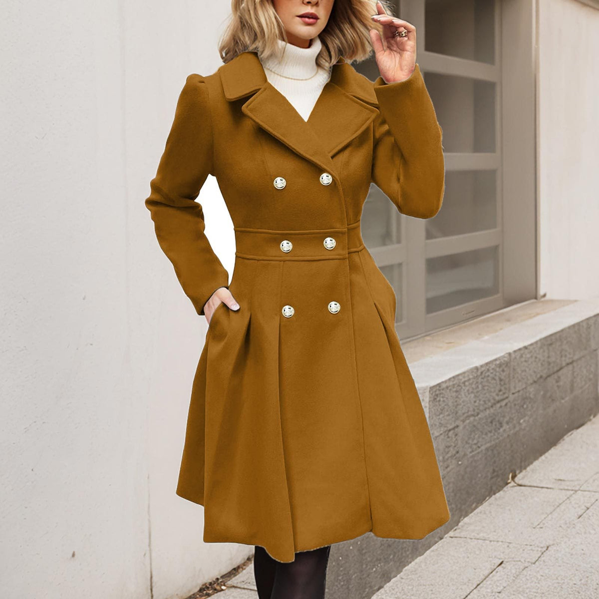 Aileen - Women's Double-Breasted Coat with Belted Waist