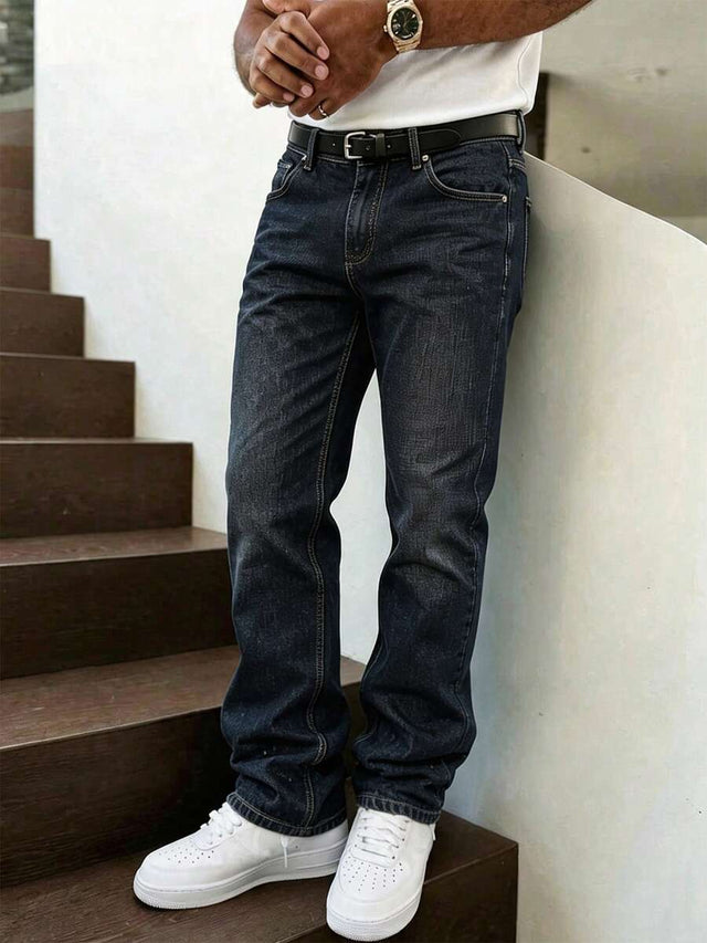 Alex - Men's Straight-Leg Denim Jeans with Contrast Stitching