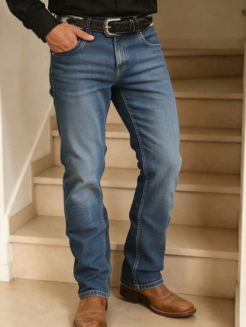Alex - Men's Straight-Leg Denim Jeans with Contrast Stitching