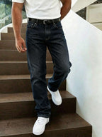 Alex - Men's Straight-Leg Denim Jeans with Contrast Stitching