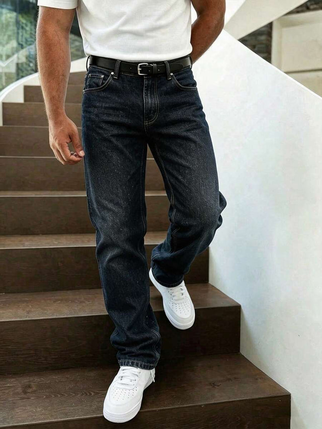 Alex - Men's Straight-Leg Denim Jeans with Contrast Stitching