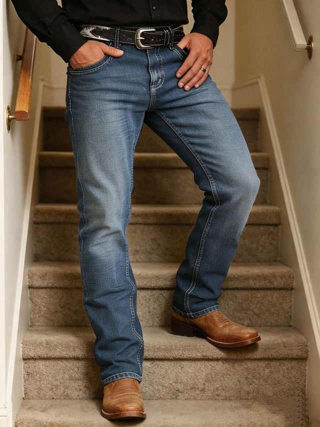Alex - Men's Straight-Leg Denim Jeans with Contrast Stitching