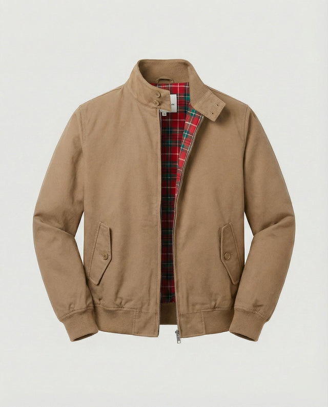 Alfie - Men's Harrington Jacket with Tartan-Lined Collar