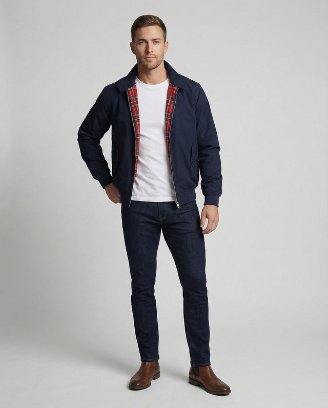 Alfie - Men's Harrington Jacket with Tartan-Lined Collar