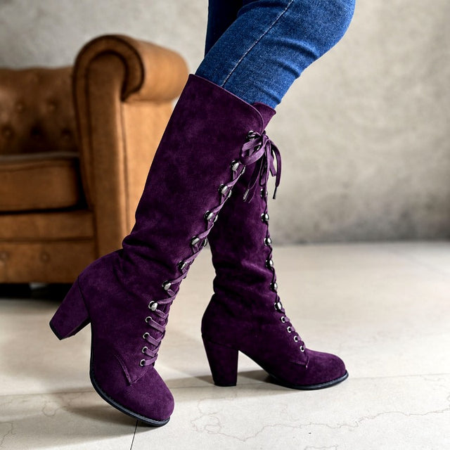 Alison - Women’s Round Toe Lace-Up Knee-High Boots 4