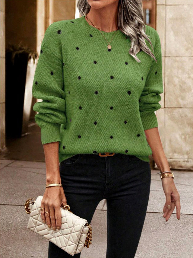 Allison - Women's Long Sleeve Polka Dot Knit Sweater