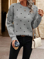 Allison - Women's Long Sleeve Polka Dot Knit Sweater