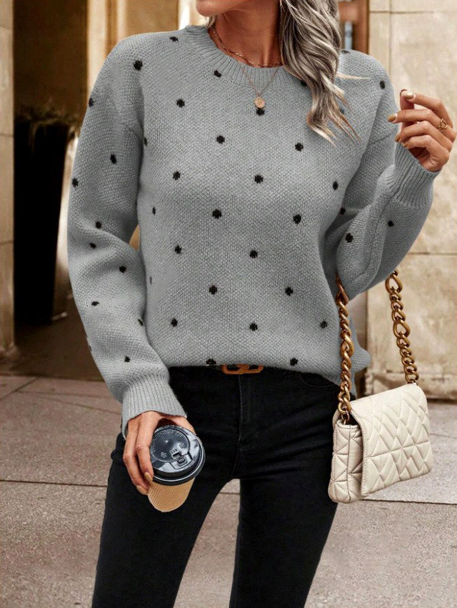 Allison - Women's Long Sleeve Polka Dot Knit Sweater