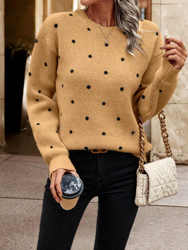 Allison - Women's Long Sleeve Polka Dot Knit Sweater