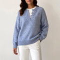Annie - Women's Ribbed Trim V-Neck Knit Sweater 3