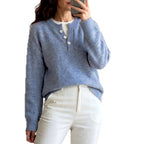 Annie - Women's Ribbed Trim V-Neck Knit Sweater 7