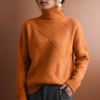 Aria - Women's Diamond-Pattern Turtleneck Sweater