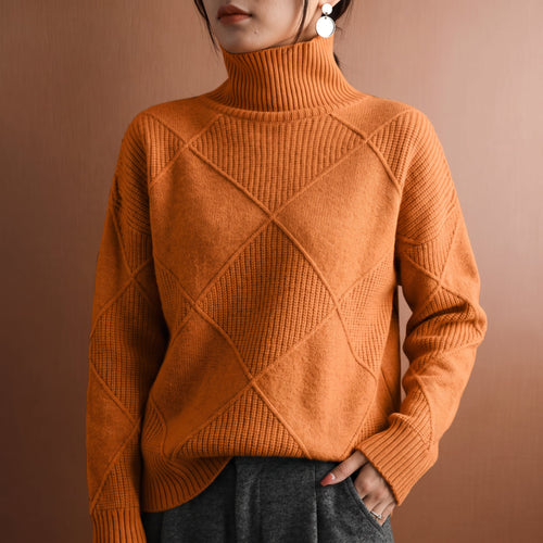 Aria - Women's Diamond-Pattern Turtleneck Sweater