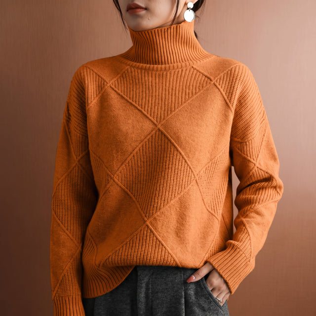 Aria - Women's Diamond-Pattern Turtleneck Sweater