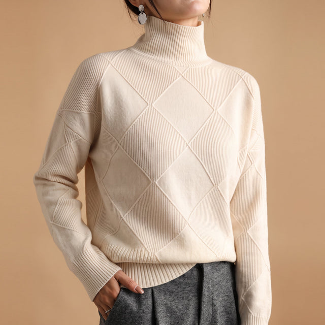 Aria - Women's Diamond-Pattern Turtleneck Sweater