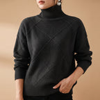 Aria - Women's Diamond-Pattern Turtleneck Sweater