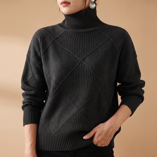 Aria - Women's Diamond-Pattern Turtleneck Sweater