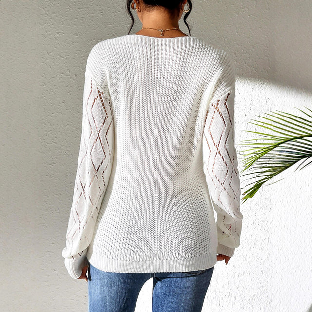 Brooke - Women's Long-Sleeve Open-Knit Sweater with Contrast Trim 9