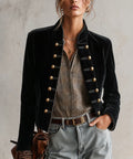 Calixta - Women's Velvet Fitted Blazer with Military-Button