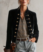 Calixta - Women's Velvet Fitted Blazer with Military-Button