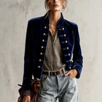 Calixta - Women's Velvet Fitted Blazer with Military-Button