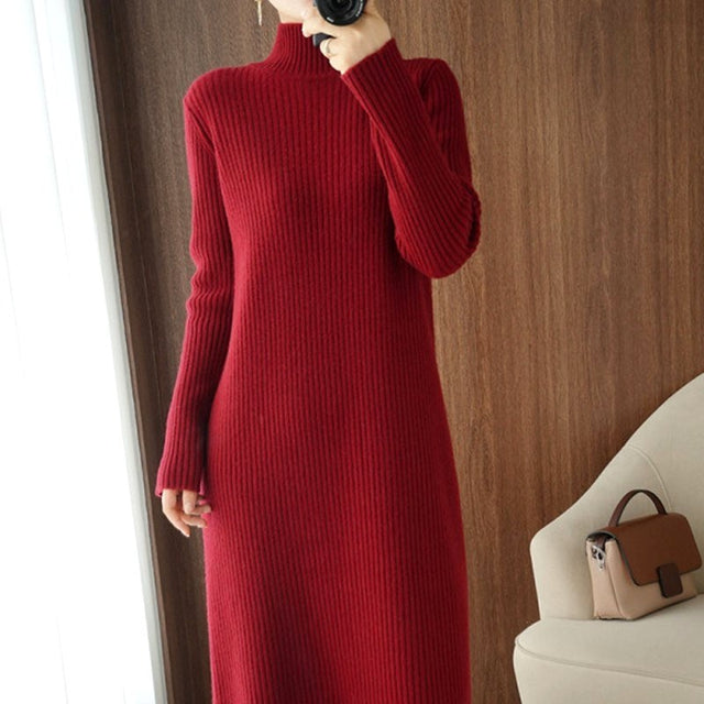 Camille - Women’s Ribbed Turtleneck Bodycon Knit Dress 1