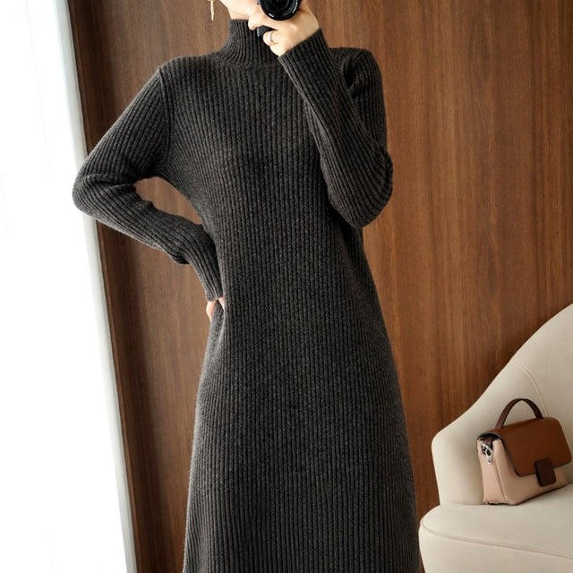 Camille - Women’s Ribbed Turtleneck Bodycon Knit Dress 6