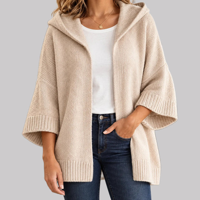 Cher - Women's Hooded Knit Cardigan with Wide Sleeves