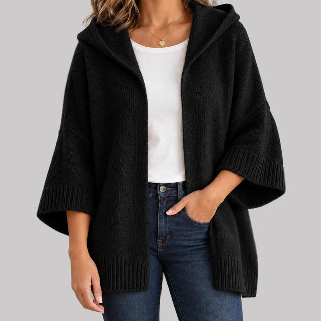 Cher - Women's Hooded Knit Cardigan with Wide Sleeves